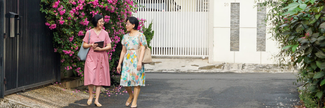 Door to door witnessing in a residential area
