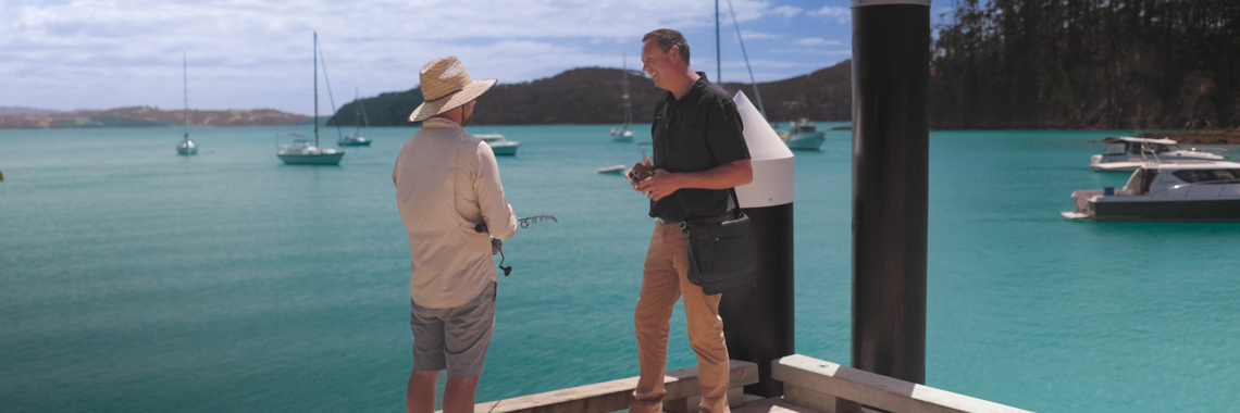 Both kinds of fishing on Kawau Island, in the Hauraki Gulf